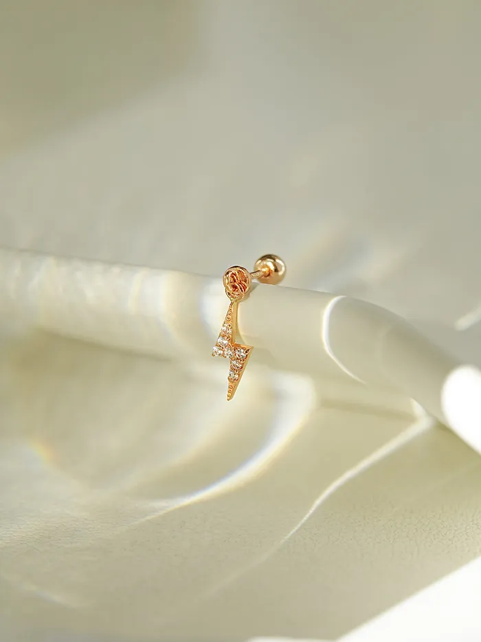 14K Gold Ligthning Drop Cartilage Earring 20G MinimalBijoux Earrings