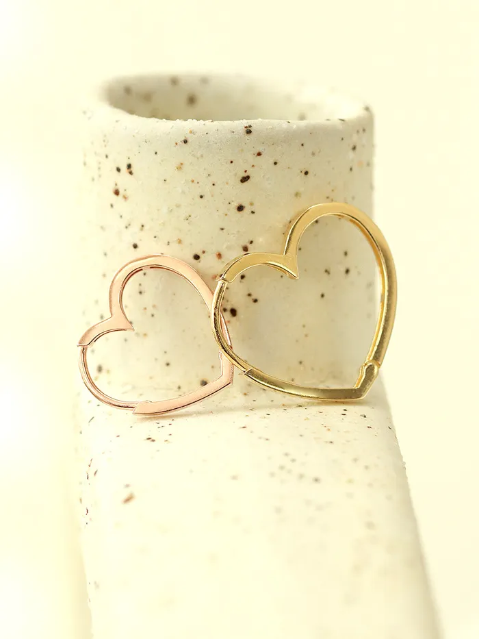 14K Gold Modern Heart Hoop Earring MinimalBijoux Earrings
