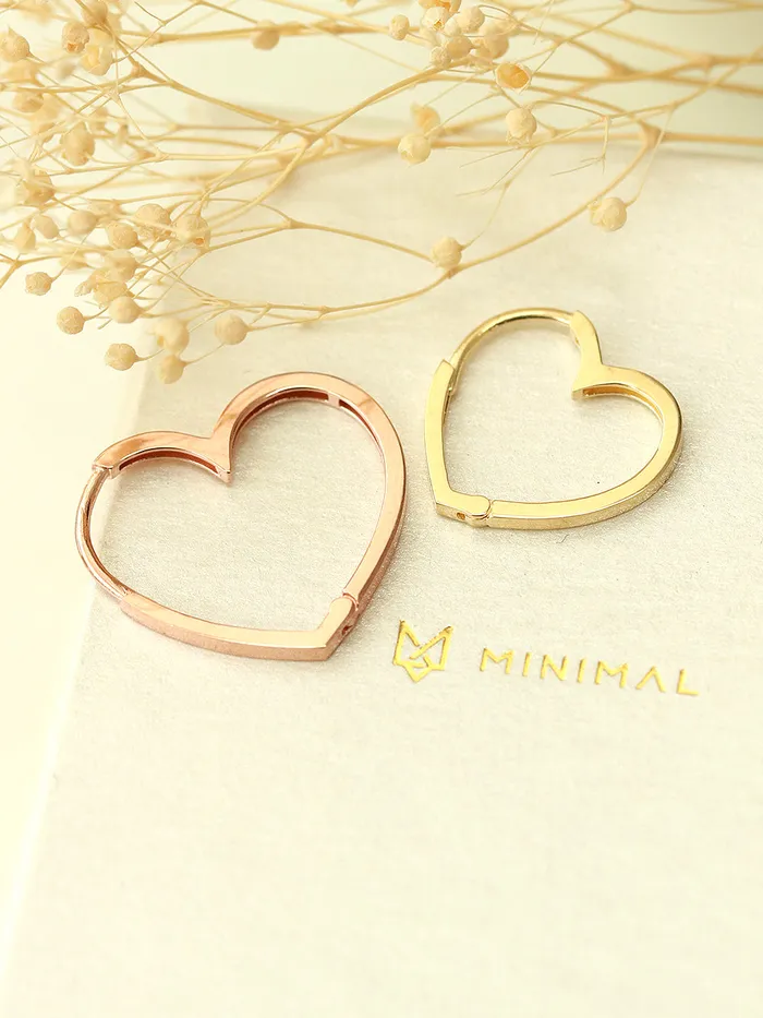 14K Gold Modern Heart Hoop Earring MinimalBijoux Earrings