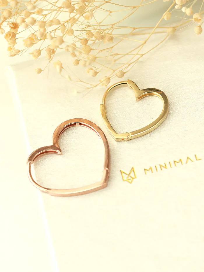 14K Gold Modern Heart Hoop Earring MinimalBijoux Earrings
