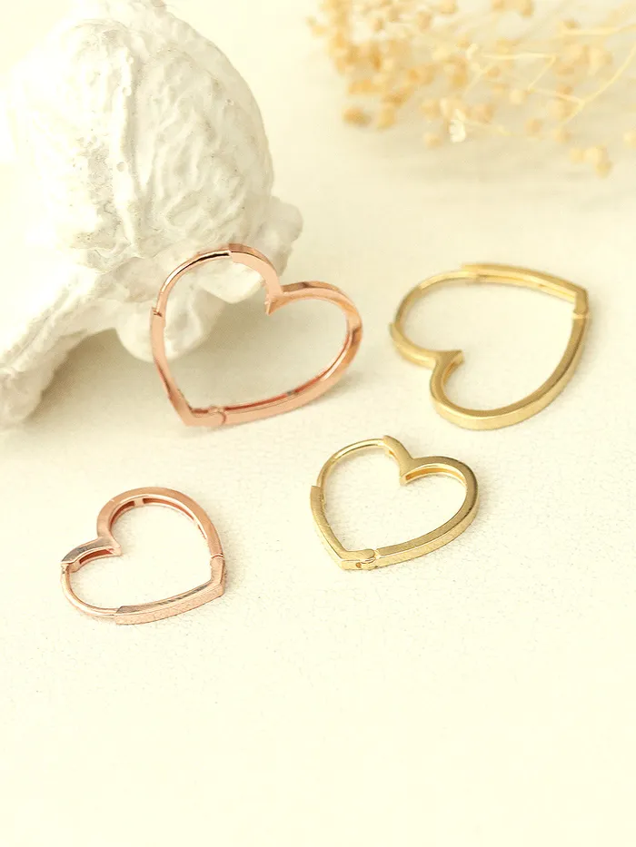14K Gold Modern Heart Hoop Earring MinimalBijoux Earrings