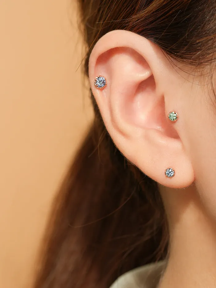 14K Gold Moissanite Imperial Dia Cartilage Earring 20G18G16G MinimalBijoux Earrings