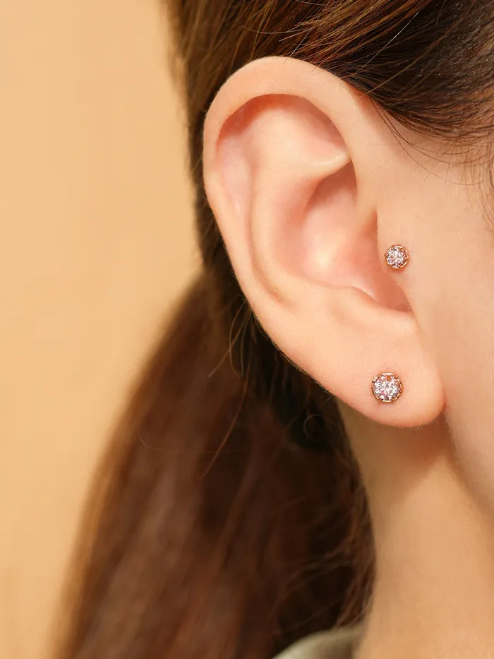14K Gold Moissanite Imperial Dia Cartilage Earring 20G18G16G MinimalBijoux Earrings