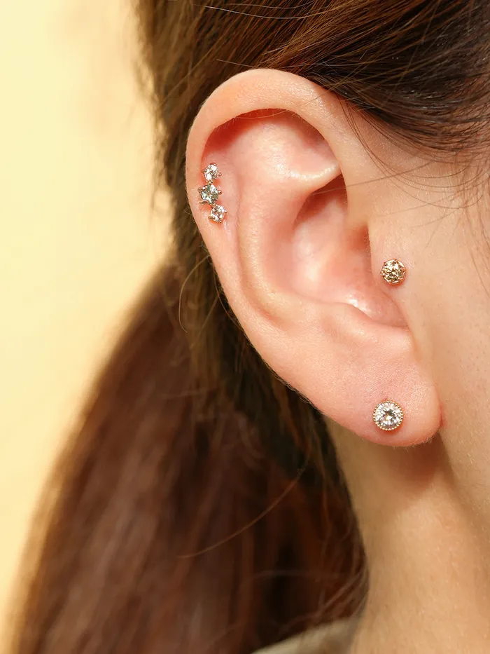 14K Gold Moissanite Imperial Dia Cartilage Earring 20G18G16G MinimalBijoux Earrings