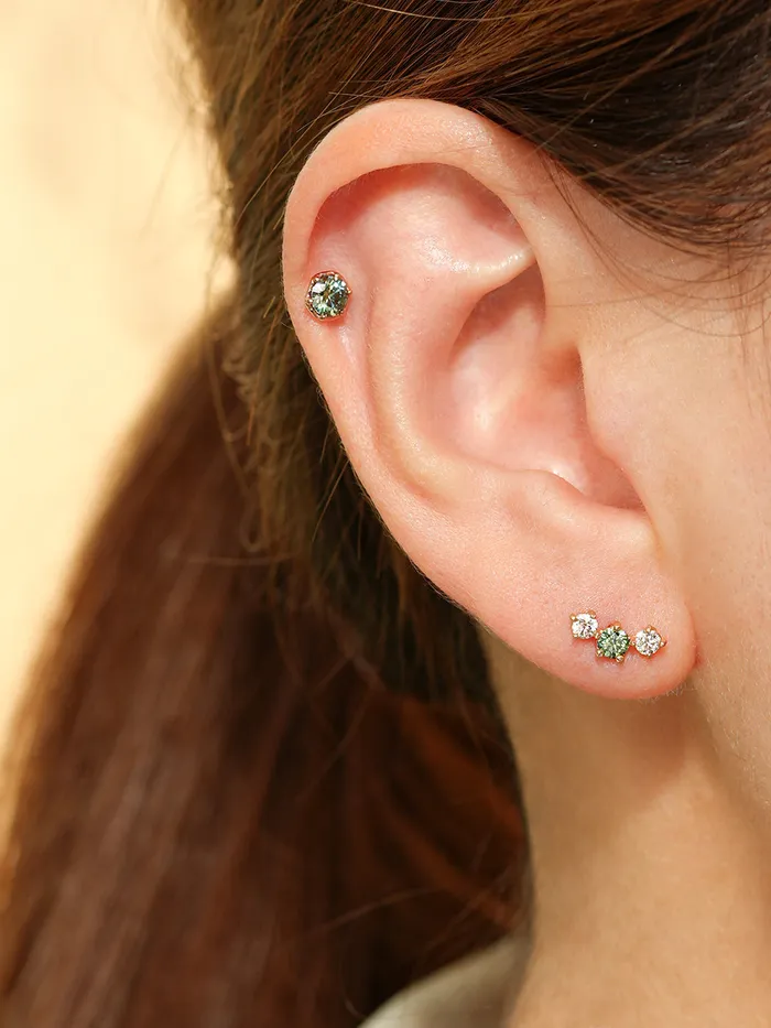 14K Gold Moissanite Imperial Dia Cartilage Earring 20G18G16G MinimalBijoux Earrings