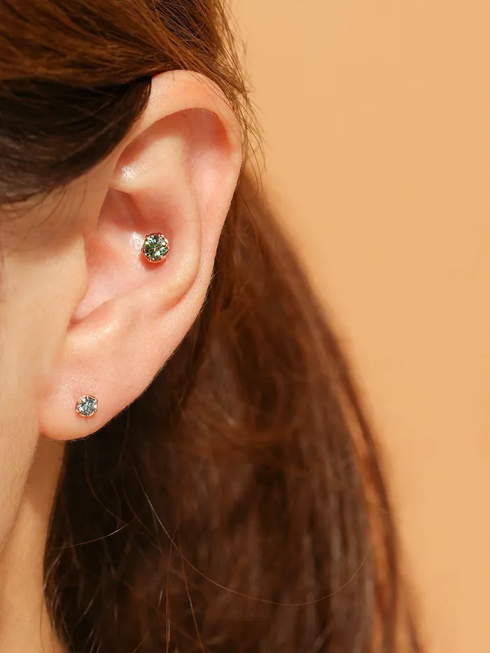 14K Gold Moissanite Imperial Dia Cartilage Earring 20G18G16G MinimalBijoux Earrings