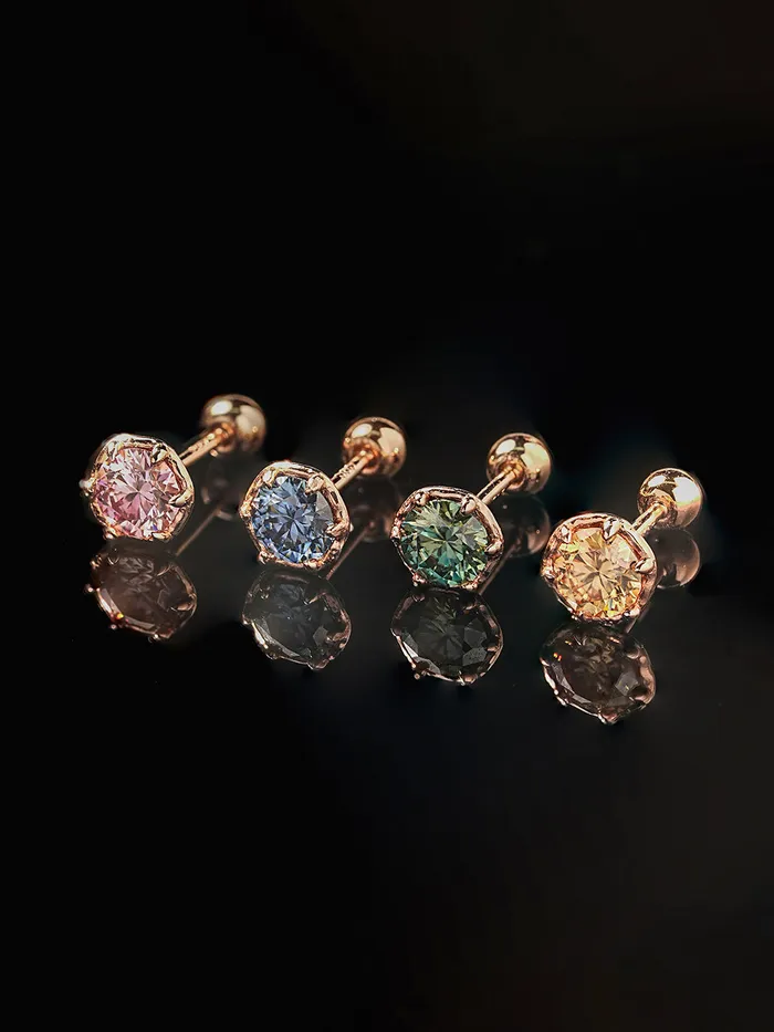 14K Gold Moissanite Imperial Dia Cartilage Earring 20G18G16G MinimalBijoux Earrings