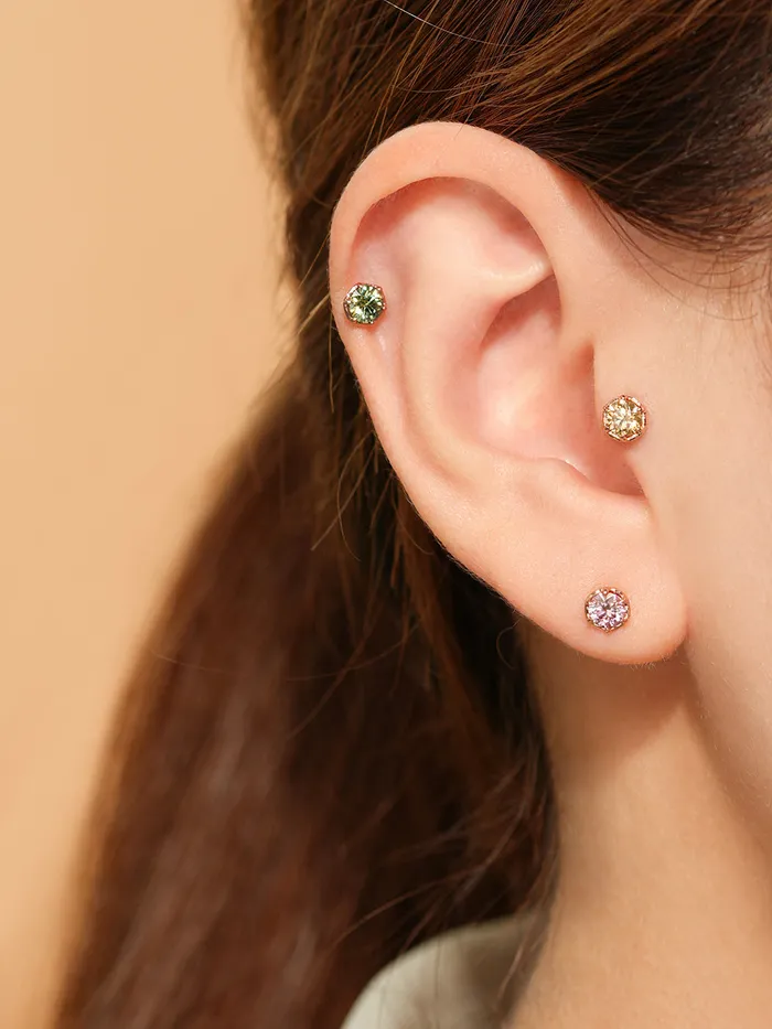 14K Gold Moissanite Imperial Dia Cartilage Earring 20G18G16G MinimalBijoux Earrings