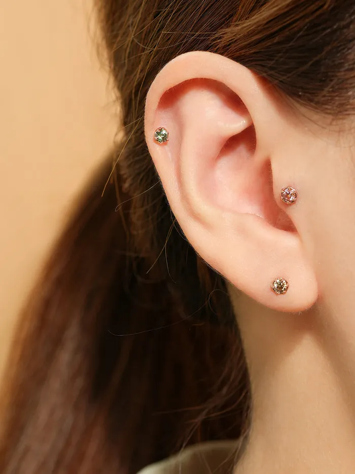 14K Gold Moissanite Imperial Dia Cartilage Earring 20G18G16G MinimalBijoux Earrings