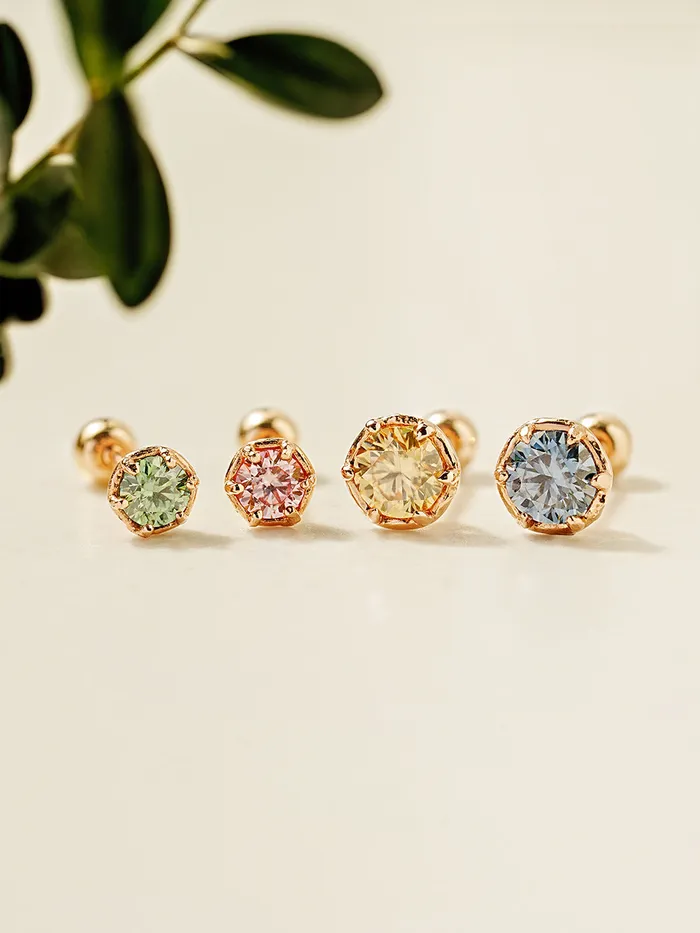 14K Gold Moissanite Imperial Dia Cartilage Earring 20G18G16G MinimalBijoux Earrings