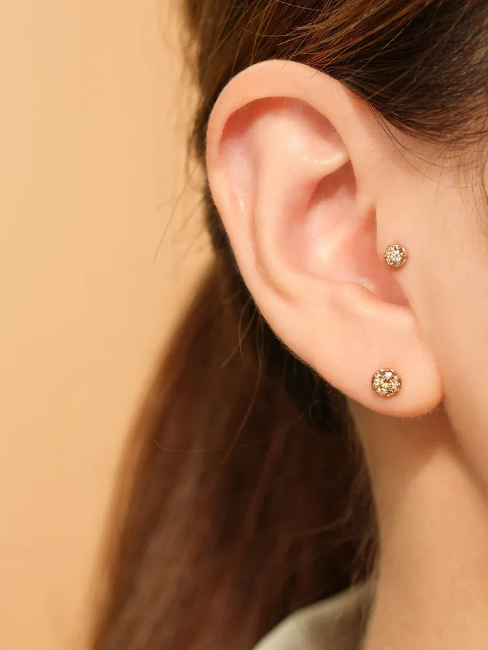 14K Gold Moissanite Imperial Dia Cartilage Earring 20G18G16G MinimalBijoux Earrings