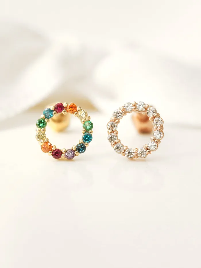 14K Gold Rainbow Circle CZ Cartilage Earring 18G16G MinimalBijoux Earrings 14K Gold Rainbow Circle CZ Cartilage Earring 18G16G MinimalBijoux Earrings