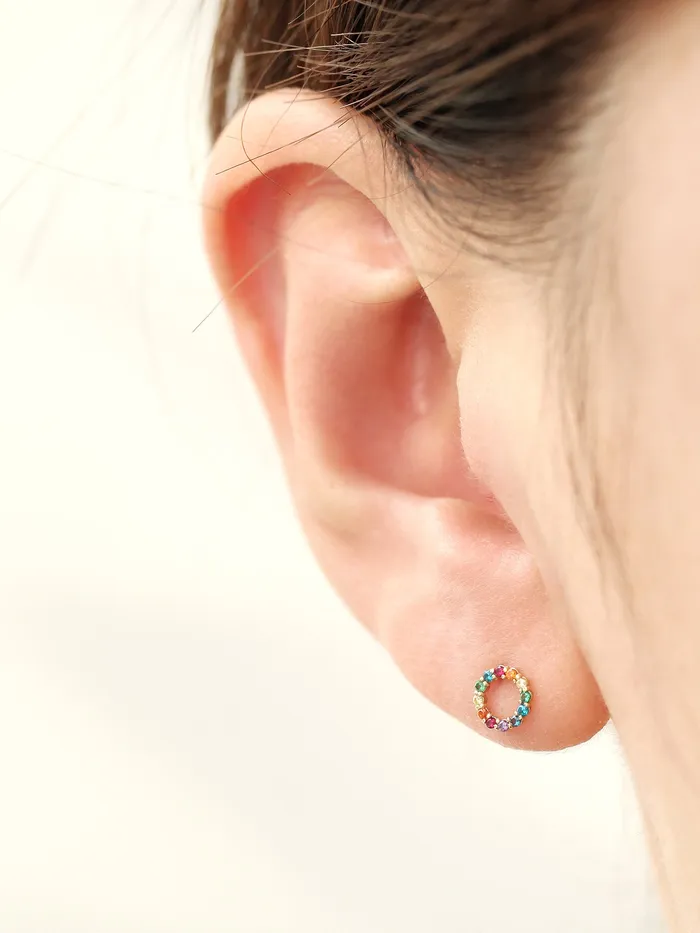 14K Gold Rainbow Circle CZ Cartilage Earring 18G16G MinimalBijoux Earrings