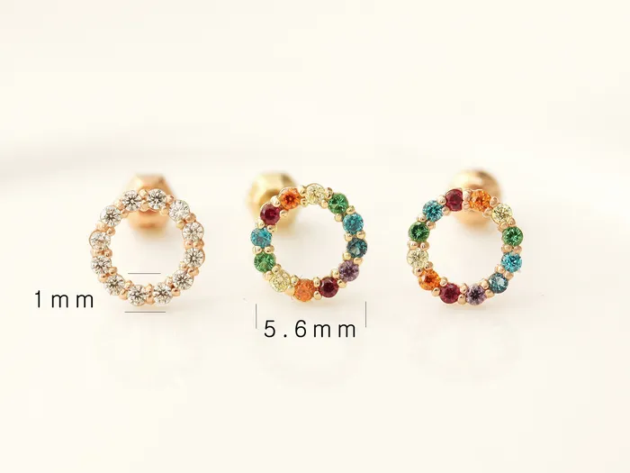 14K Gold Rainbow Circle CZ Cartilage Earring 18G16G MinimalBijoux Earrings