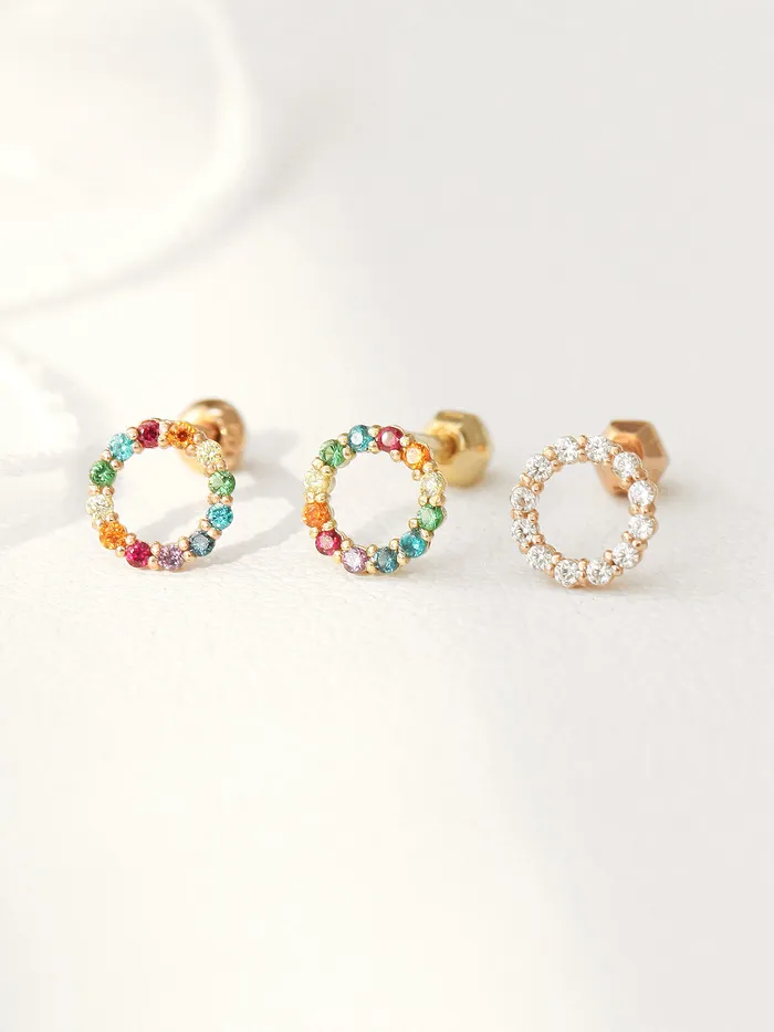 14K Gold Rainbow Circle CZ Cartilage Earring 18G16G MinimalBijoux Earrings
