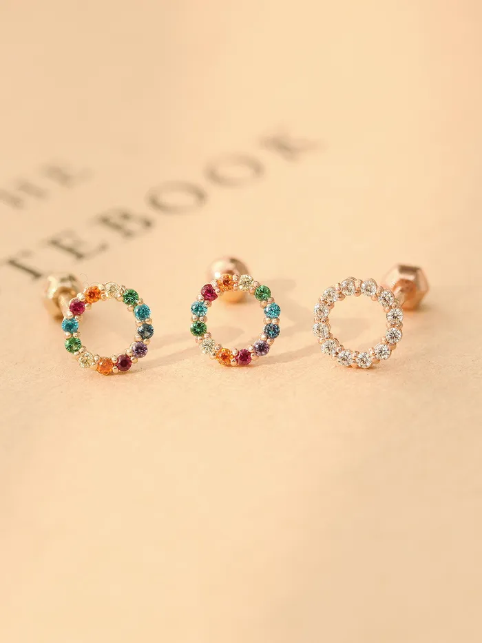 14K Gold Rainbow Circle CZ Cartilage Earring 18G16G MinimalBijoux Earrings
