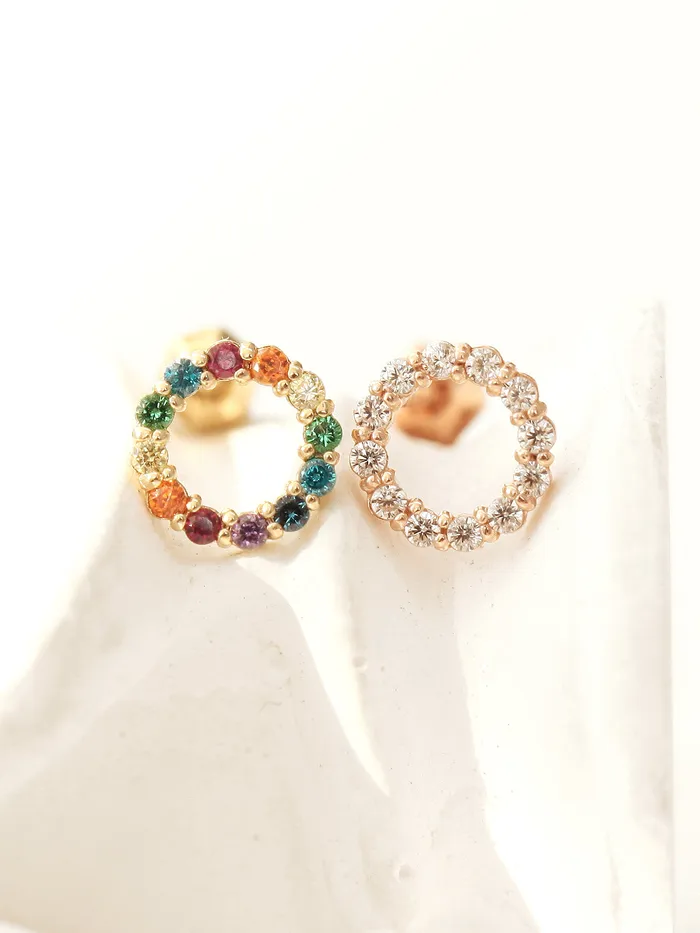 14K Gold Rainbow Circle CZ Cartilage Earring 18G16G MinimalBijoux Earrings