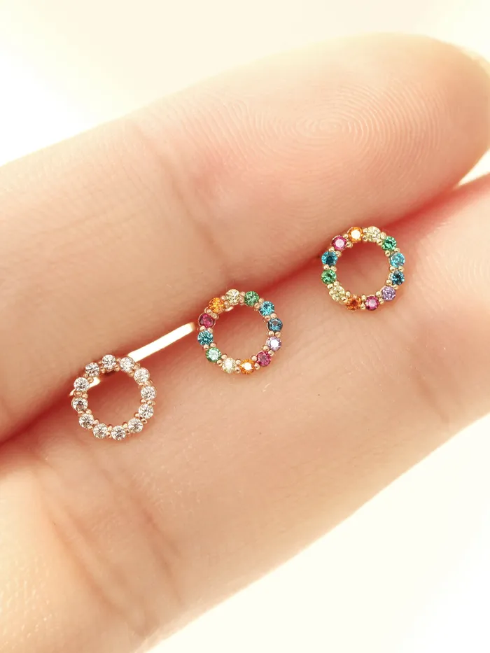 14K Gold Rainbow Circle CZ Cartilage Earring 18G16G MinimalBijoux Earrings