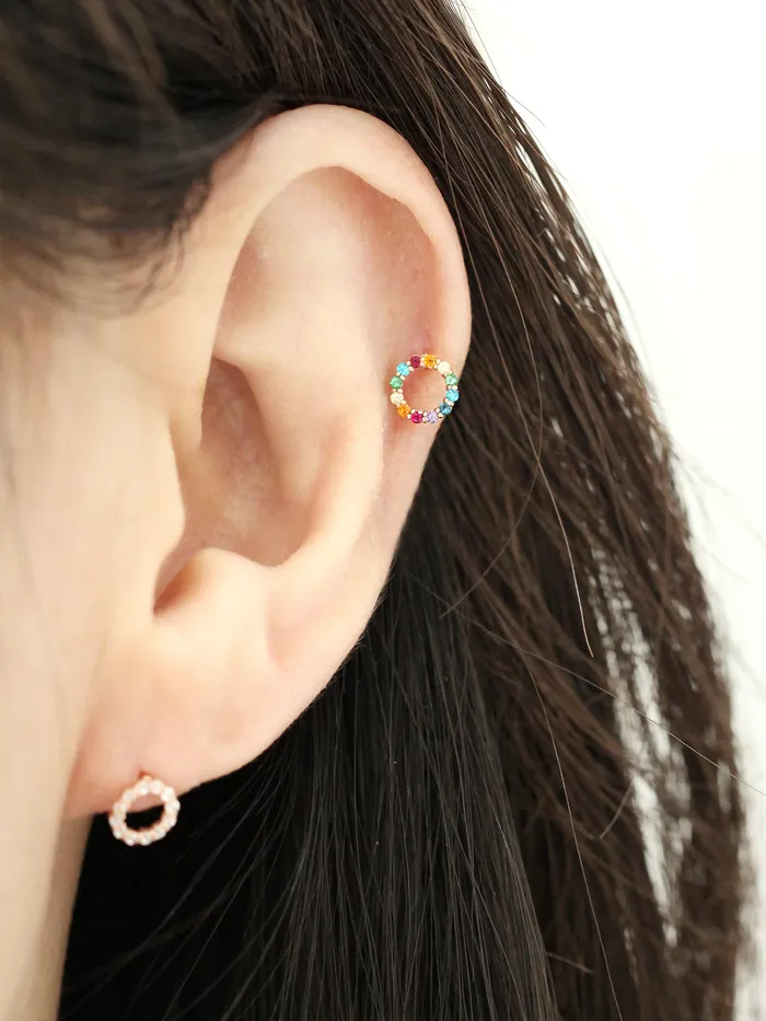 14K Gold Rainbow Circle CZ Cartilage Earring 18G16G MinimalBijoux Earrings