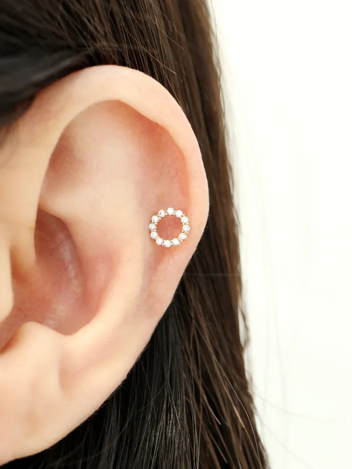 14K Gold Rainbow Circle CZ Cartilage Earring 18G16G MinimalBijoux Earrings