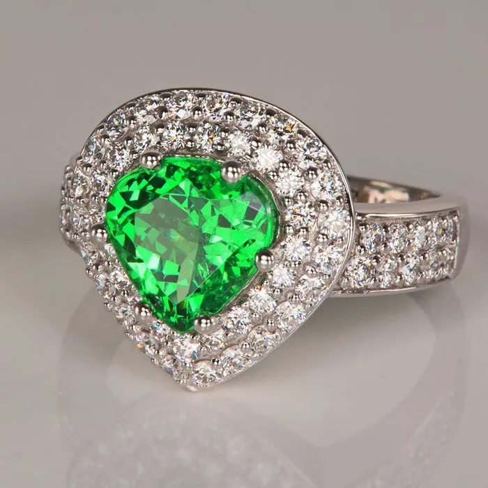 14K White Gold Shield Tsavorite Garnet Ring 305 Carats Moriartys Gem Art Rings