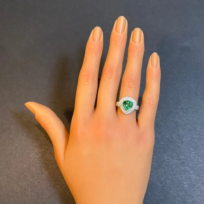 14K White Gold Shield Tsavorite Garnet Ring 305 Carats Moriartys Gem Art Rings