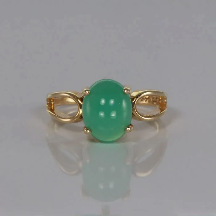 14K Yellow Gold Chrysoprase Ring 2 Carats Moriartys Gem Art Rings