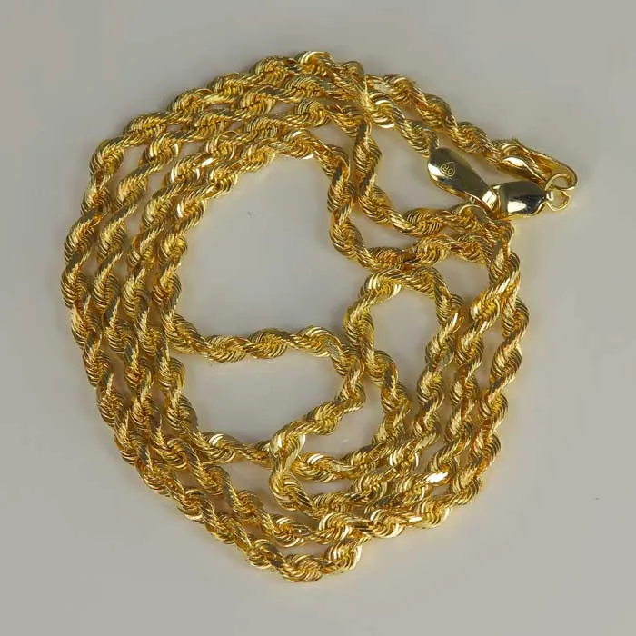 14K Yellow Gold Rope Link Chain 19 Moriartys Gem Art PreStyled Sets
