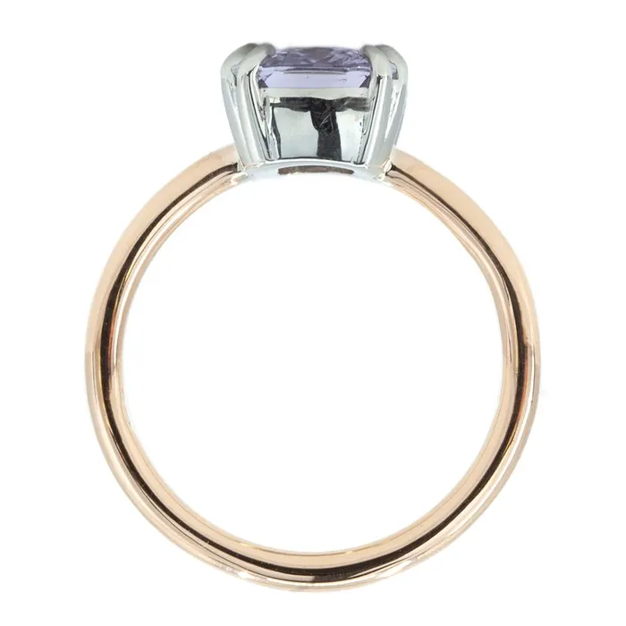 251ct Cushion Light Purple Silvery Grey Spinel Double Prong Solitaire in Two Tone Rose and White Gold Anueva Jewelry Rings
