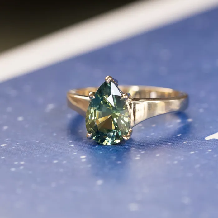 270ct Untreated Parti Color Pear Sapphire Low Profile 5 Prong Tapered Solitaire in 14k Yellow Gold Anueva Jewelry Earrings