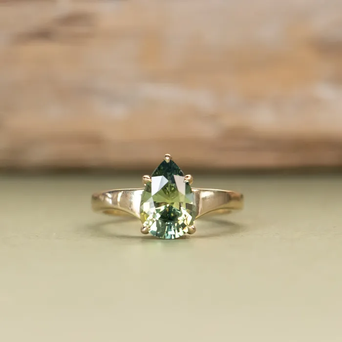 270ct Untreated Parti Color Pear Sapphire Low Profile 5 Prong Tapered Solitaire in 14k Yellow Gold Anueva Jewelry Earrings
