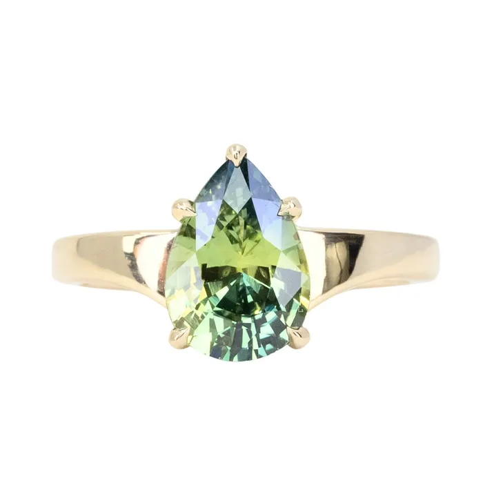 270ct Untreated Parti Color Pear Sapphire Low Profile 5 Prong Tapered Solitaire in 14k Yellow Gold Anueva Jewelry Earrings