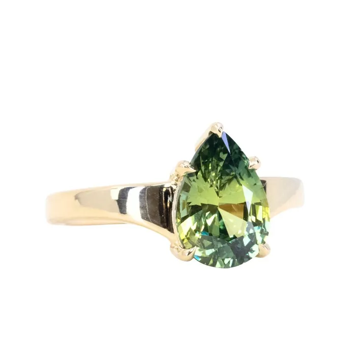 270ct Untreated Parti Color Pear Sapphire Low Profile 5 Prong Tapered Solitaire in 14k Yellow Gold Anueva Jewelry Earrings