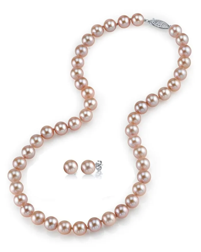 7075mm Pink Freshwater Pearl Necklace Earrings SPT Necklaces
