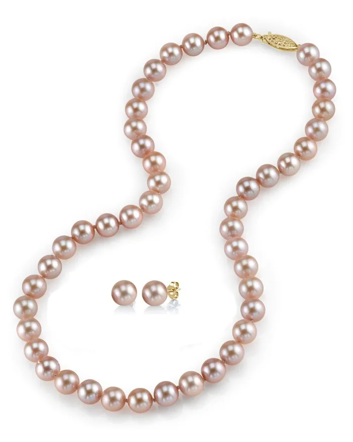 7075mm Pink Freshwater Pearl Necklace Earrings SPT Necklaces