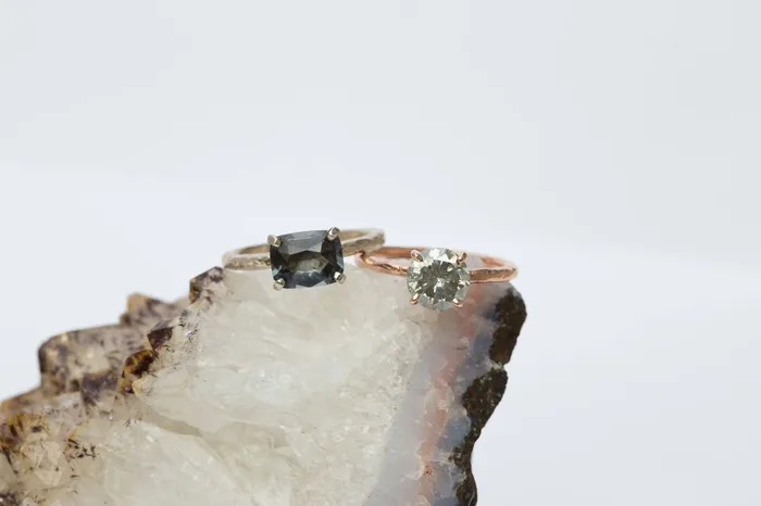 Anueva Jewelry 18ct Grey Spinel Cushion Engagement Ring Hand Carved Ring Gray Engagement EastWest Setting in Recycled White Gold by Anueva Jewelry Rings Anueva Jewelry 18ct Grey Spinel Cushion Engagement Ring Hand Carved Ring Gray Engagement EastWest Setting in Recycled White Gold by Anueva Jewelry Rings