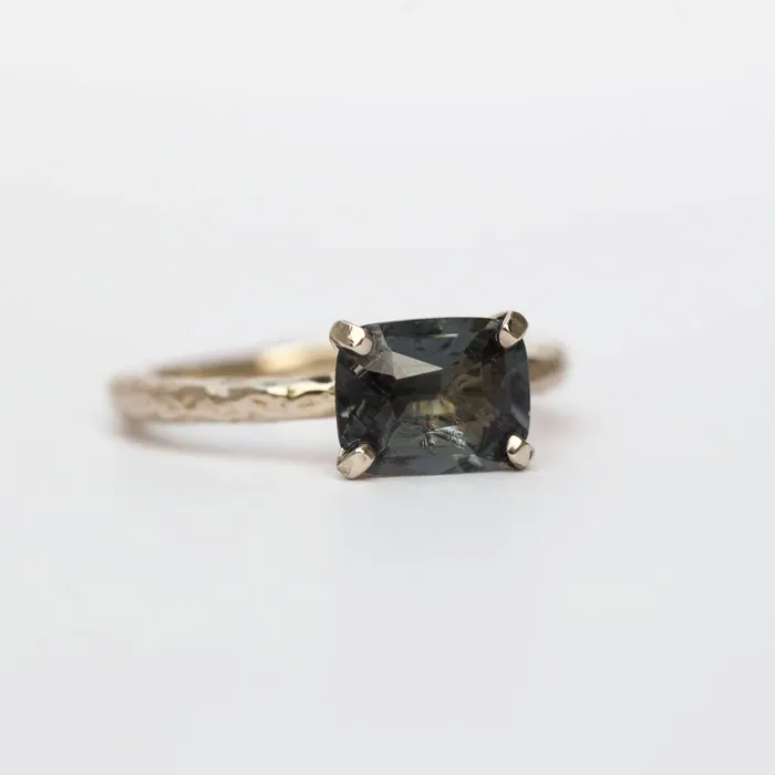 Anueva Jewelry 18ct Grey Spinel Cushion Engagement Ring Hand Carved Ring Gray Engagement EastWest Setting in Recycled White Gold by Anueva Jewelry Rings Anueva Jewelry 18ct Grey Spinel Cushion Engagement Ring Hand Carved Ring Gray Engagement EastWest Setting in Recycled White Gold by Anueva Jewelry Rings