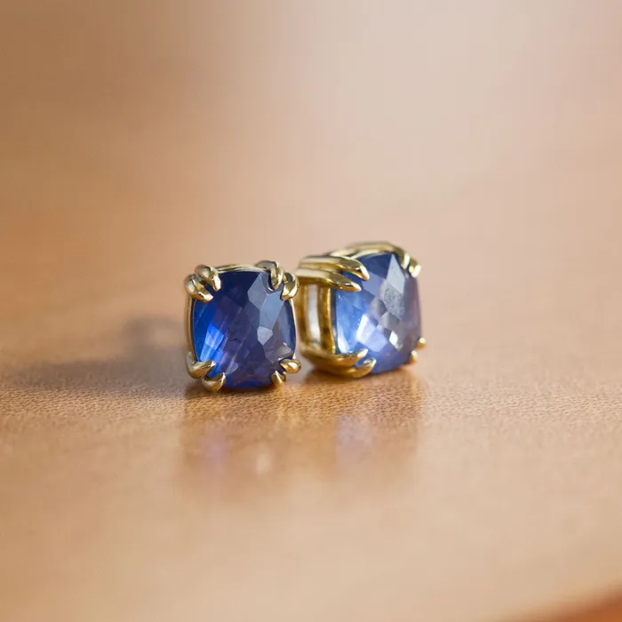 Anueva Jewelry Cushion Rosecut Sapphire Earrings in 18k Yellow Gold Double Prong Settings Earrings Anueva Jewelry Cushion Rosecut Sapphire Earrings in 18k Yellow Gold Double Prong Settings Earrings