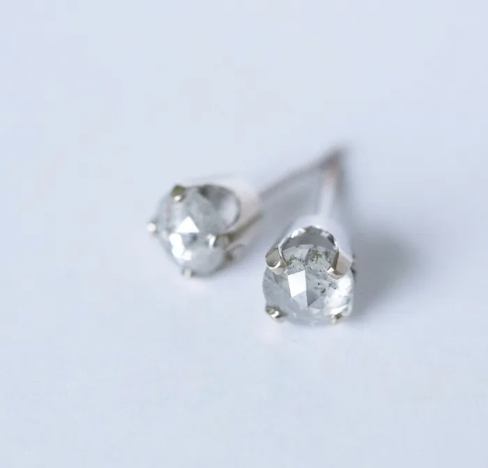 Anueva Jewelry Earrings 51mm Galaxy grey rosecut diamond earrings in white gold prong settings by Anueva Jewelry Edgy alternative diamond rosecut studs Customizable