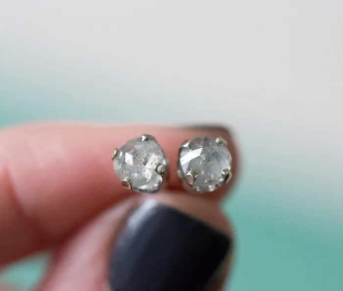 Anueva Jewelry Earrings 51mm Galaxy grey rosecut diamond earrings in white gold prong settings by Anueva Jewelry Edgy alternative diamond rosecut studs Customizable