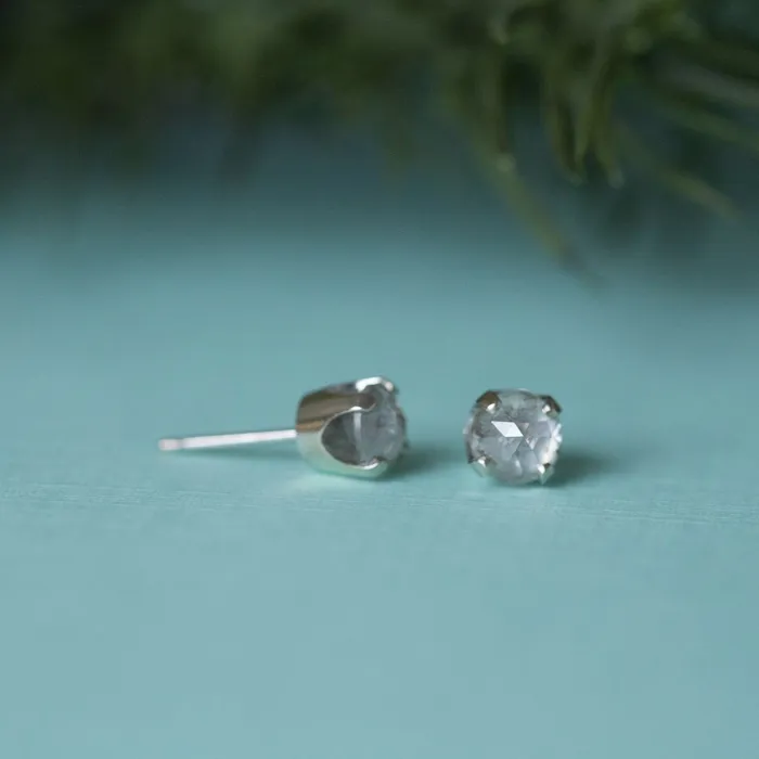 Anueva Jewelry Earrings 51mm Galaxy grey rosecut diamond earrings in white gold prong settings by Anueva Jewelry Edgy alternative diamond rosecut studs Customizable