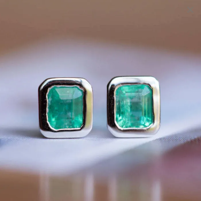 Anueva Jewelry Earrings Emerald Bezel Set Earrings in Rose and Yellow Gold