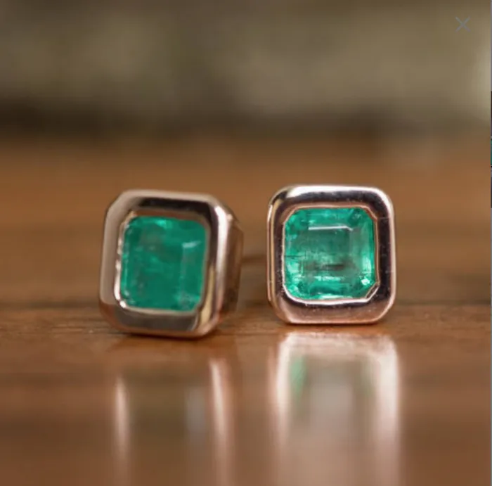 Anueva Jewelry Earrings Emerald Bezel Set Earrings in Rose and Yellow Gold