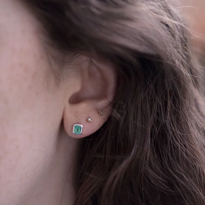 Anueva Jewelry Earrings Emerald Bezel Set Earrings in Rose and Yellow Gold