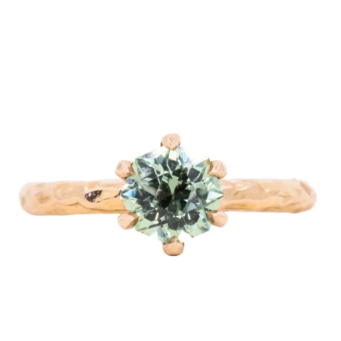 Anueva Jewelry PreStyled Sets 144ct Fancy Octagon Montana Sapphire 6 Prong Evergreen Solitaire in 18K Rose Gold Anueva Jewelry PreStyled Sets 144ct Fancy Octagon Montana Sapphire 6 Prong Evergreen Solitaire in 18K Rose Gold