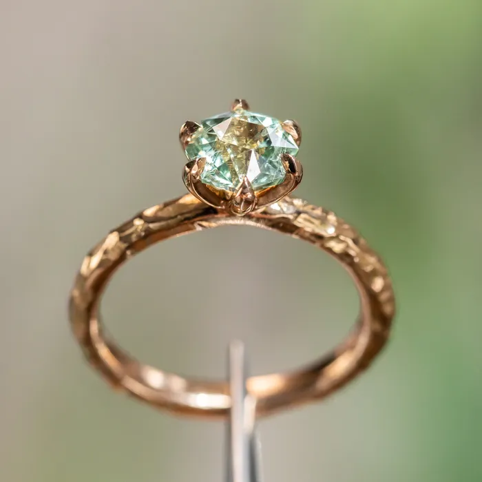 Anueva Jewelry PreStyled Sets 144ct Fancy Octagon Montana Sapphire 6 Prong Evergreen Solitaire in 18K Rose Gold