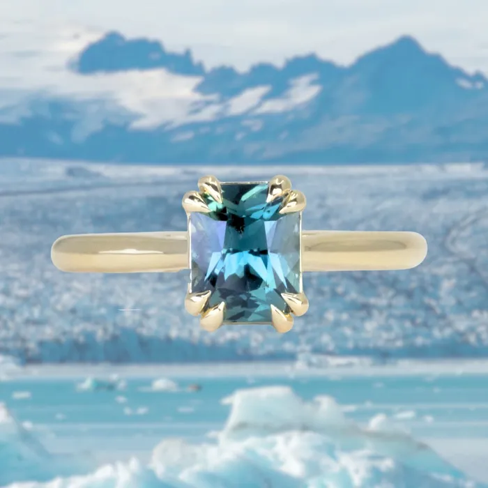 Anueva Jewelry PreStyled Sets 168ct Radiant Cut Ocean Blue Teal Sapphire Cathedral Double Prong Solitaire in 18k Yellow Gold Anueva Jewelry PreStyled Sets 168ct Radiant Cut Ocean Blue Teal Sapphire Cathedral Double Prong Solitaire in 18k Yellow Gold