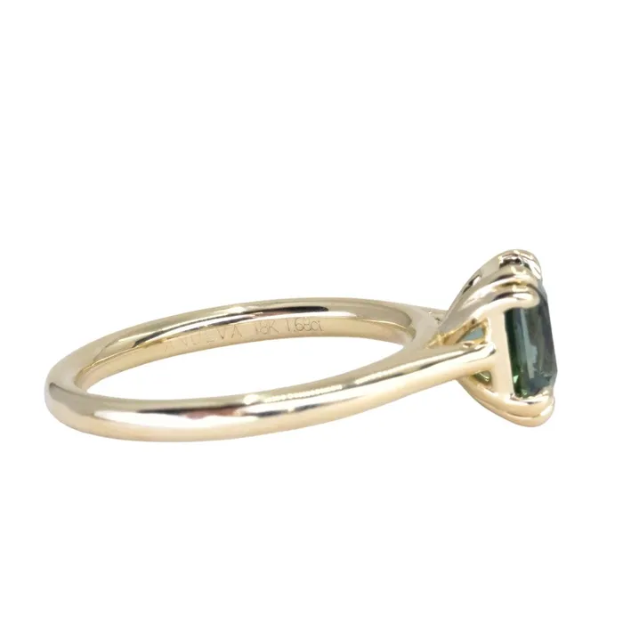 Anueva Jewelry PreStyled Sets 168ct Radiant Cut Ocean Blue Teal Sapphire Cathedral Double Prong Solitaire in 18k Yellow Gold