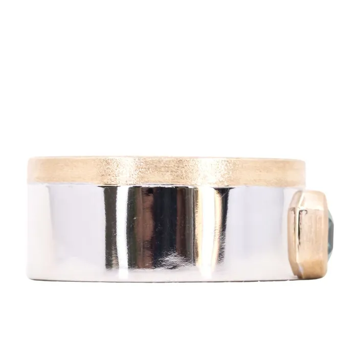 Anueva Jewelry Rings 123ct Emerald cut Sapphire Signet in Satin Polished Finish 14k Two Tone Gold