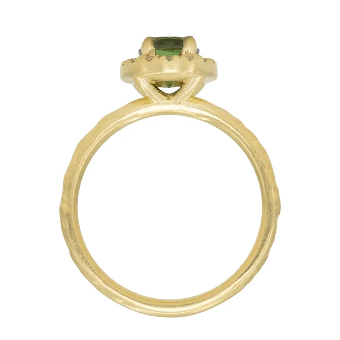 Anueva Jewelry Rings 138ct Oval Green Montana Sapphire 18k Yellow Satin Evergreen Halo Ring